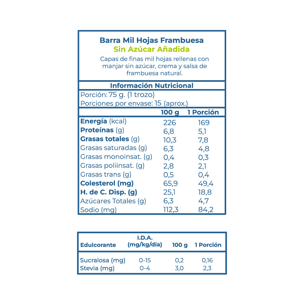 Barra Mil Hojas Frambuesa Crema Sin Azúcar