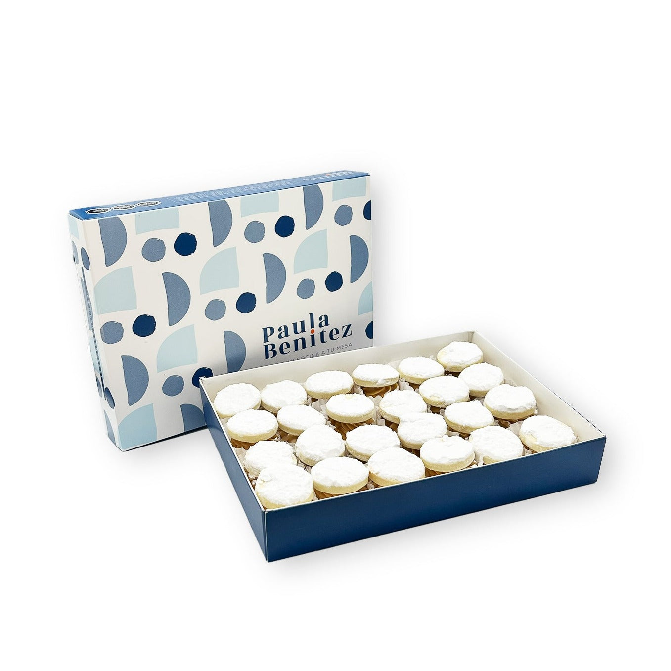 Caja con 24 mini alfajores de maicena rellenos con manjar de campo