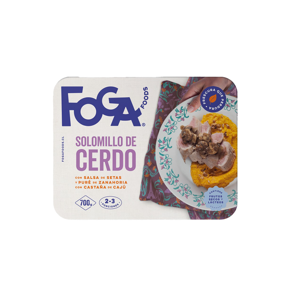 Filete de cerdo con salsa de setas y puré de zanahorias con castañas de cajú