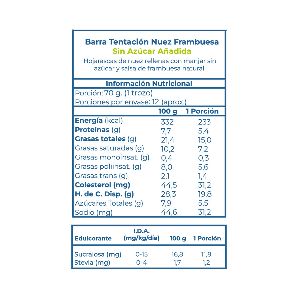 Barra Tentación Nuez Frambuesa Sin Azúcar