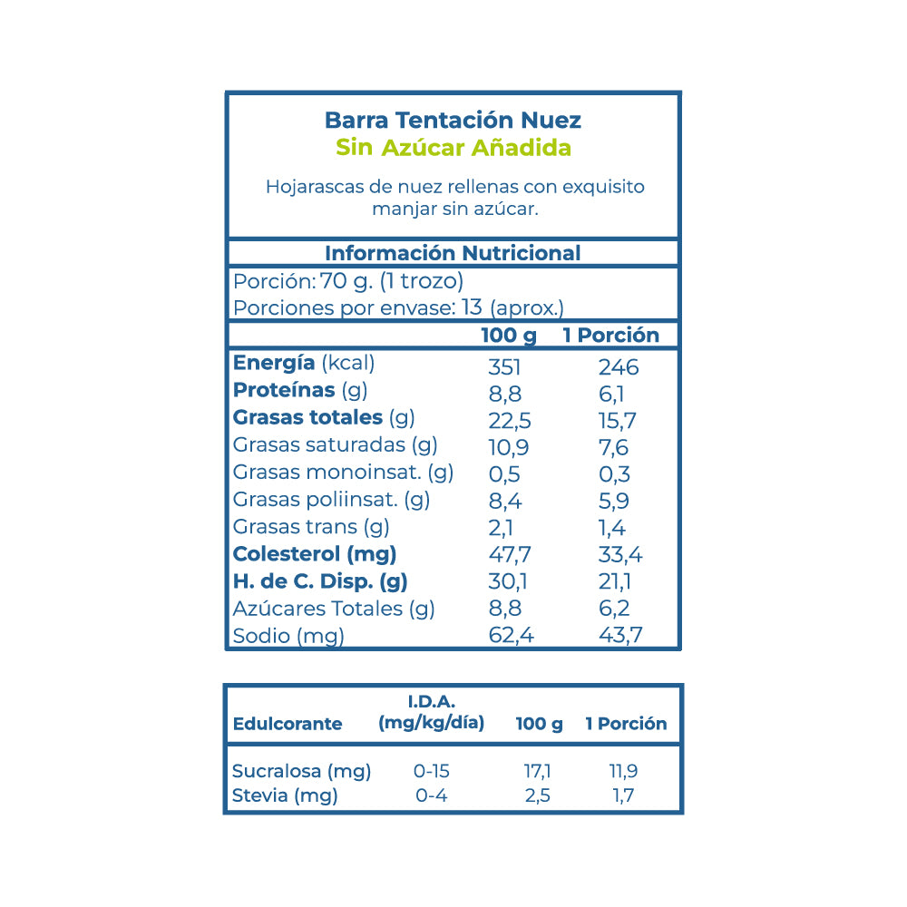 Barra Tentación Nuez Sin Azúcar