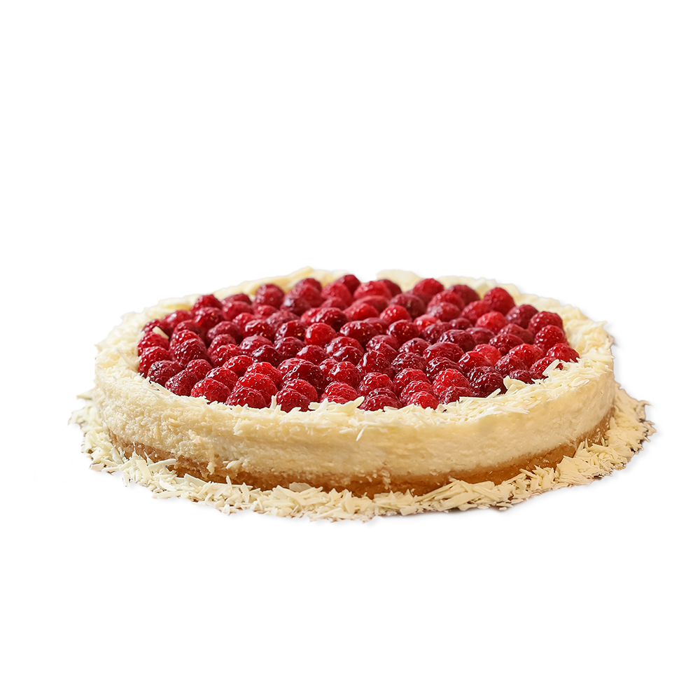 Tarta de yogurt con base de galletas y frambuesas naturales