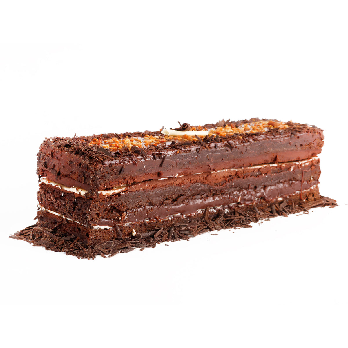 Torta congelada de chocolate con base de brownie, ganache y chocolate blanco