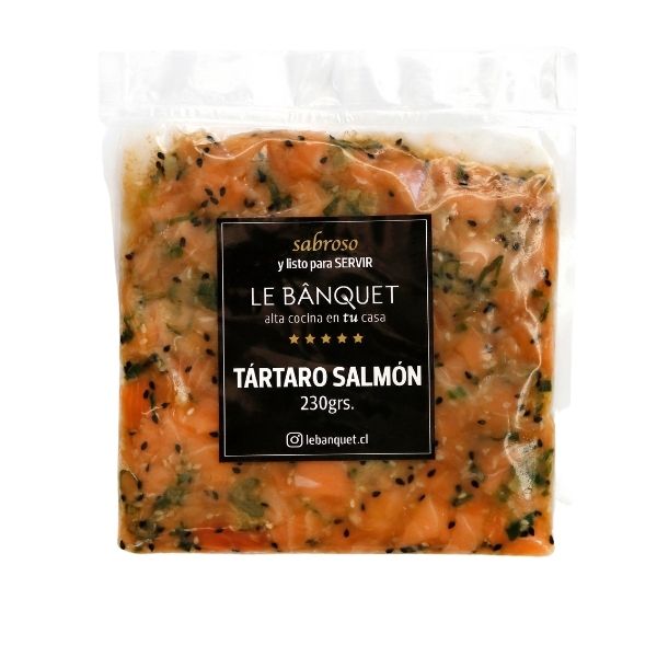 Tartar de salmón listo para servir, ideal como aperitivo o ensalada, 230 gr