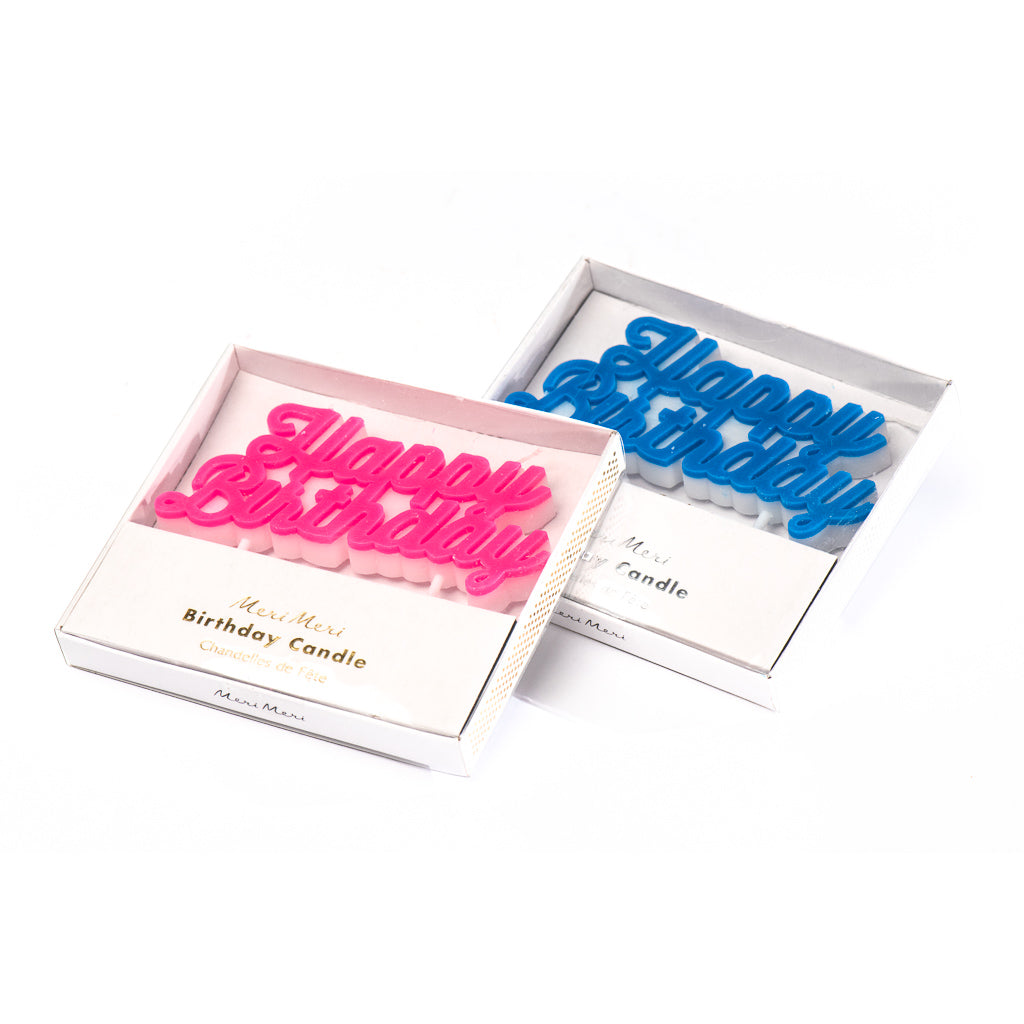 Vela Happy Birthday en tonos pastel: azul, rosado y dorado, ideal para tortas